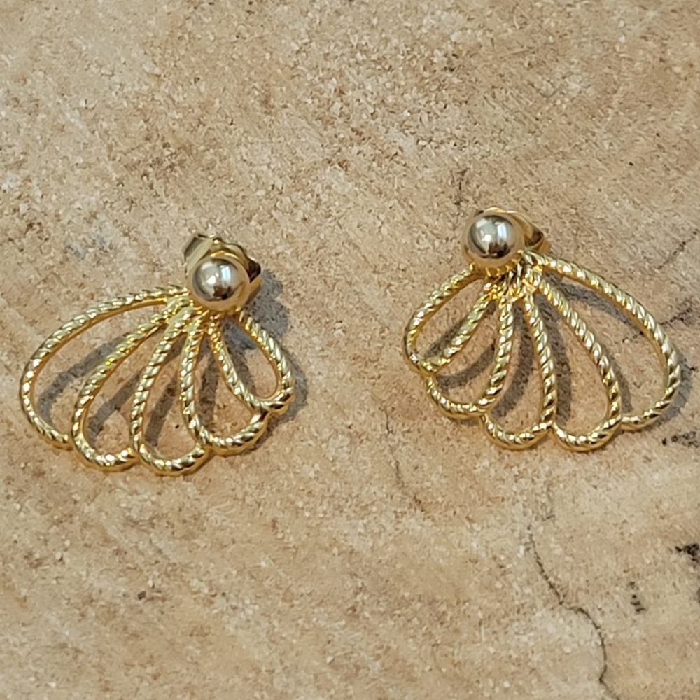 Vintage Scalloped Gold Tone Pierced Earring Set